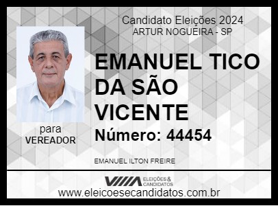 Candidato EMANUEL TICO DA SÃO VICENTE 2024 - ARTUR NOGUEIRA - Eleições