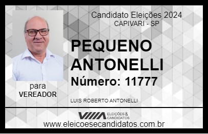 Candidato PEQUENO ANTONELLI 2024 - CAPIVARI - Eleições