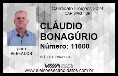 Candidato CLÁUDIO BONAGÚRIO 2024 - CAPIVARI - Eleições