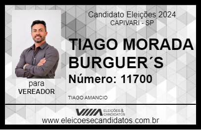 Candidato TIAGO MORADA BURGUER´S 2024 - CAPIVARI - Eleições