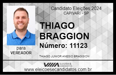 Candidato THIAGO BRAGGION 2024 - CAPIVARI - Eleições