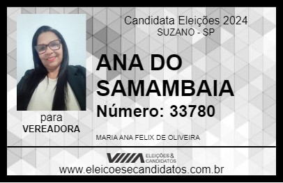 Candidato ANA DO SAMAMBAIA 2024 - SUZANO - Eleições