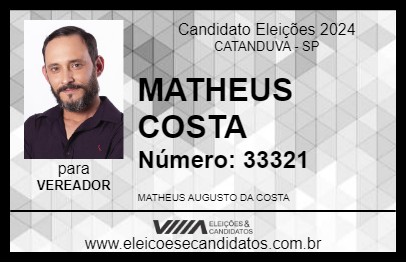 Candidato MATHEUS COSTA 2024 - CATANDUVA - Eleições