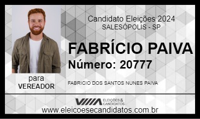 Candidato FABRÍCIO PAIVA 2024 - SALESÓPOLIS - Eleições