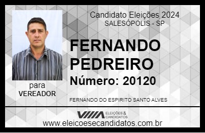 Candidato FERNANDO PEDREIRO 2024 - SALESÓPOLIS - Eleições