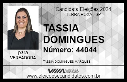 Candidato TASSIA DOMINGUES 2024 - TERRA ROXA - Eleições