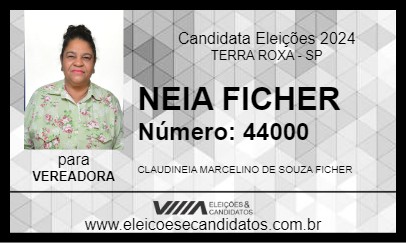 Candidato NEIA FICHER 2024 - TERRA ROXA - Eleições