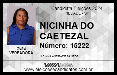 Candidato NICINHA DO CAETEZAL 2024 - PIEDADE - Eleições