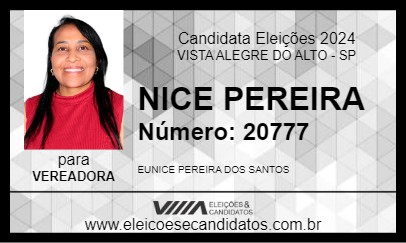 Candidato NICE PEREIRA 2024 - VISTA ALEGRE DO ALTO - Eleições