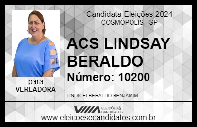 Candidato ACS LINDSAY BERALDO 2024 - COSMÓPOLIS - Eleições