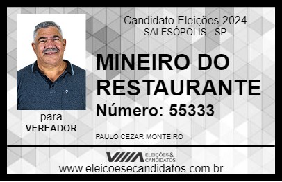 Candidato MINEIRO DO RESTAURANTE 2024 - SALESÓPOLIS - Eleições