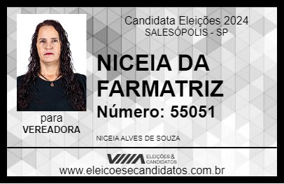 Candidato NICEIA DA FARMATRIZ 2024 - SALESÓPOLIS - Eleições