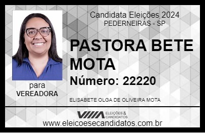 Candidato PASTORA BETE MOTA 2024 - PEDERNEIRAS - Eleições