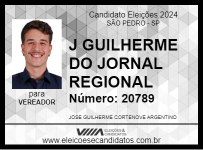 Candidato J GUILHERME DO JORNAL REGIONAL 2024 - SÃO PEDRO - Eleições