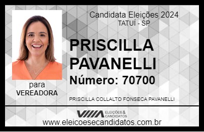 Candidato PRISCILLA PAVANELLI 2024 - TATUÍ - Eleições