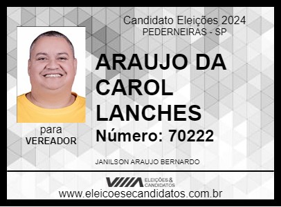 Candidato ARAUJO DA CAROL LANCHES 2024 - PEDERNEIRAS - Eleições