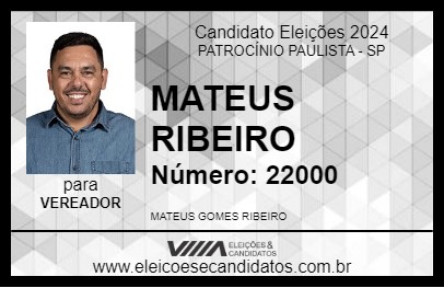 Candidato MATEUS RIBEIRO 2024 - PATROCÍNIO PAULISTA - Eleições