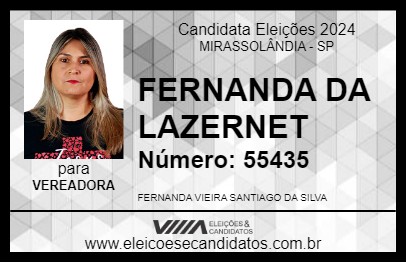 Candidato FERNANDA DA LAZERNET 2024 - MIRASSOLÂNDIA - Eleições