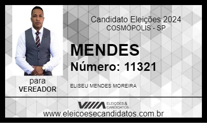 Candidato MENDES 2024 - COSMÓPOLIS - Eleições