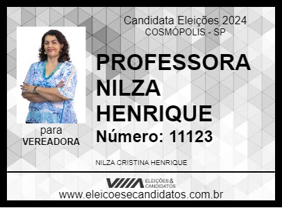 Candidato PROFESSORA NILZA HENRIQUE 2024 - COSMÓPOLIS - Eleições