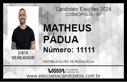 Candidato MATHEUS PÁDUA 2024 - COSMÓPOLIS - Eleições