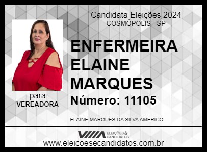 Candidato ENFERMEIRA ELAINE MARQUES 2024 - COSMÓPOLIS - Eleições