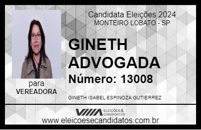 Candidato GINETH ADVOGADA 2024 - MONTEIRO LOBATO - Eleições