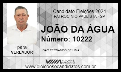 Candidato JOÃO DA ÁGUA 2024 - PATROCÍNIO PAULISTA - Eleições