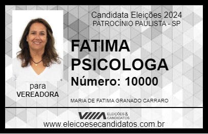 Candidato FATIMA PSICOLOGA 2024 - PATROCÍNIO PAULISTA - Eleições