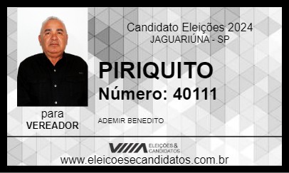 Candidato PIRIQUITO 2024 - JAGUARIÚNA - Eleições