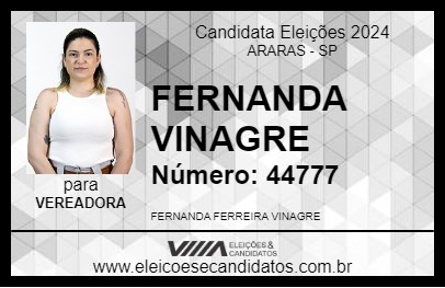 Candidato FERNANDA VINAGRE 2024 - ARARAS - Eleições