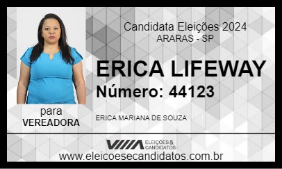 Candidato ERICA LIFEWAY 2024 - ARARAS - Eleições