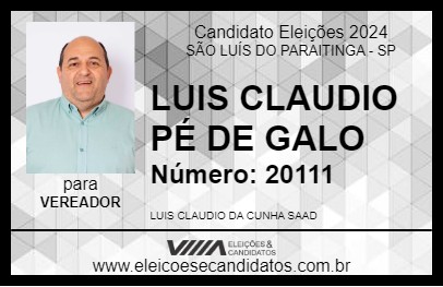 Candidato LUIS CLAUDIO PÉ DE GALO 2024 - SÃO LUÍS DO PARAITINGA - Eleições