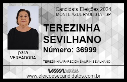 Candidato TEREZINHA SEVILHANO 2024 - MONTE AZUL PAULISTA - Eleições