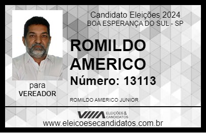 Candidato ROMILDO AMERICO 2024 - BOA ESPERANÇA DO SUL - Eleições