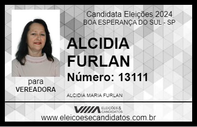 Candidato ALCIDIA FURLAN 2024 - BOA ESPERANÇA DO SUL - Eleições