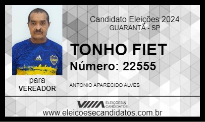 Candidato TONHO FIET 2024 - GUARANTÃ - Eleições