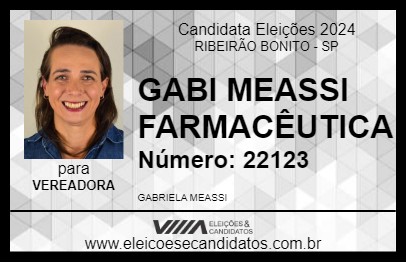 Candidato GABI MEASSI FARMACÊUTICA 2024 - RIBEIRÃO BONITO - Eleições