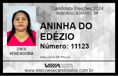 Candidato ANINHA DO EDÉZIO 2024 - RIBEIRÃO BONITO - Eleições