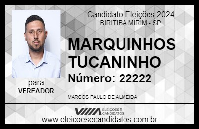 Candidato MARQUINHOS TUCANINHO 2024 - BIRITIBA MIRIM - Eleições