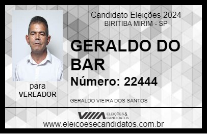 Candidato GERALDO DO BAR 2024 - BIRITIBA MIRIM - Eleições