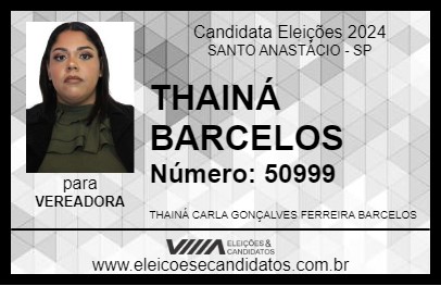 Candidato THAINÁ BARCELOS 2024 - SANTO ANASTÁCIO - Eleições