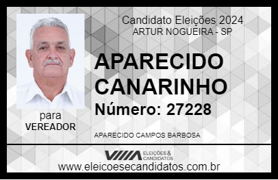 Candidato APARECIDO CANARINHO 2024 - ARTUR NOGUEIRA - Eleições