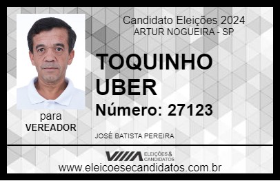 Candidato TOQUINHO UBER 2024 - ARTUR NOGUEIRA - Eleições