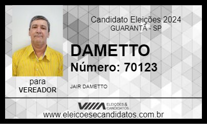 Candidato DAMETTO 2024 - GUARANTÃ - Eleições