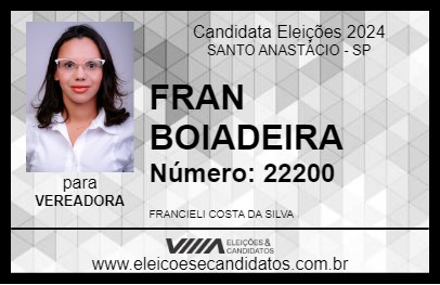 Candidato FRAN BOIADEIRA 2024 - SANTO ANASTÁCIO - Eleições