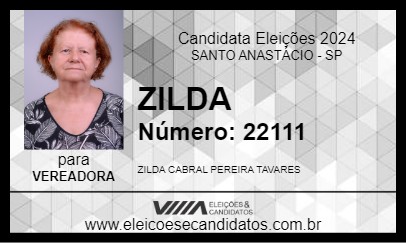 Candidato ZILDA 2024 - SANTO ANASTÁCIO - Eleições