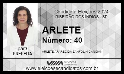 Candidato ARLETE 2024 - RIBEIRÃO DOS ÍNDIOS - Eleições