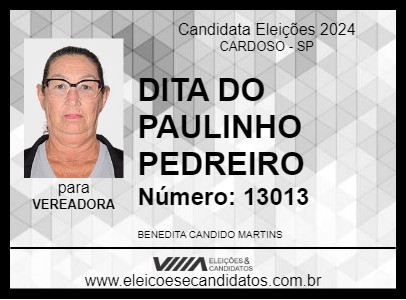 Candidato DITA DO PAULINHO PEDREIRO 2024 - CARDOSO - Eleições