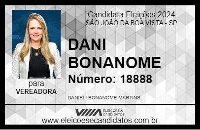 Candidato DANI BONANOME 2024 - SÃO JOÃO DA BOA VISTA - Eleições